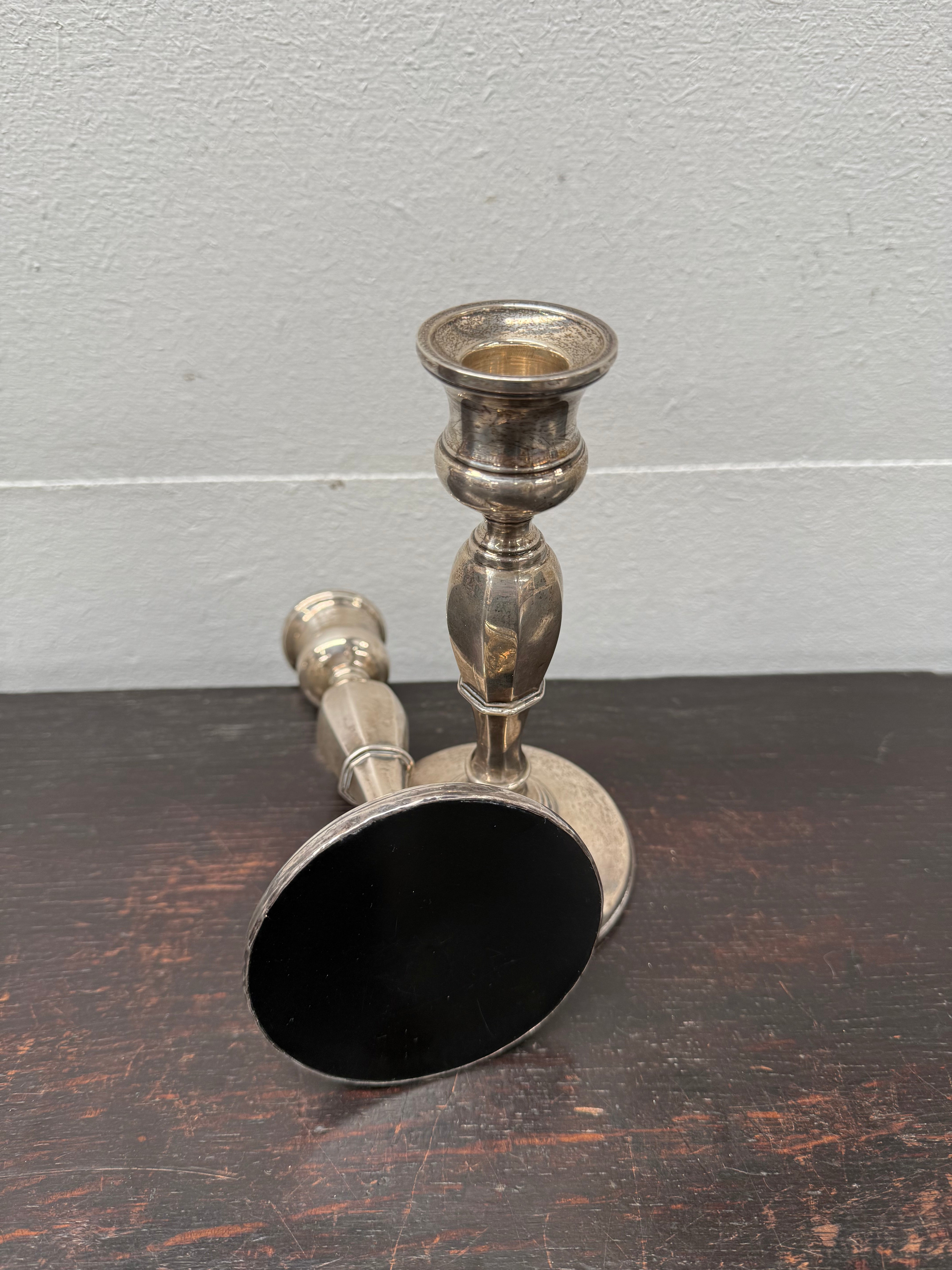 Pair Sterling Silver Birmingham Art Deco Style Candlesticks | Antique & Vintage | Moonee Ponds Antiques | Australia Wide Delivery