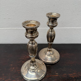 Pair Sterling Silver Birmingham Art Deco Style Candlesticks