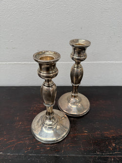 Pair Sterling Silver Birmingham Art Deco Style Candlesticks | Antique & Vintage | Moonee Ponds Antiques | Australia Wide Delivery