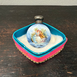 Superb Edwardian Silver Top Hand Painted Perfume Bottle