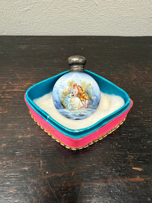 Superb Edwardian Silver Top Hand Painted Perfume Bottle