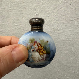 Superb Edwardian Silver Top Hand Painted Perfume Bottle