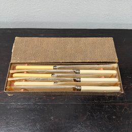 Antique Set 6 Bone Handled Knives In Original Box