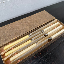 Antique Set 6 Bone Handled Knives In Original Box