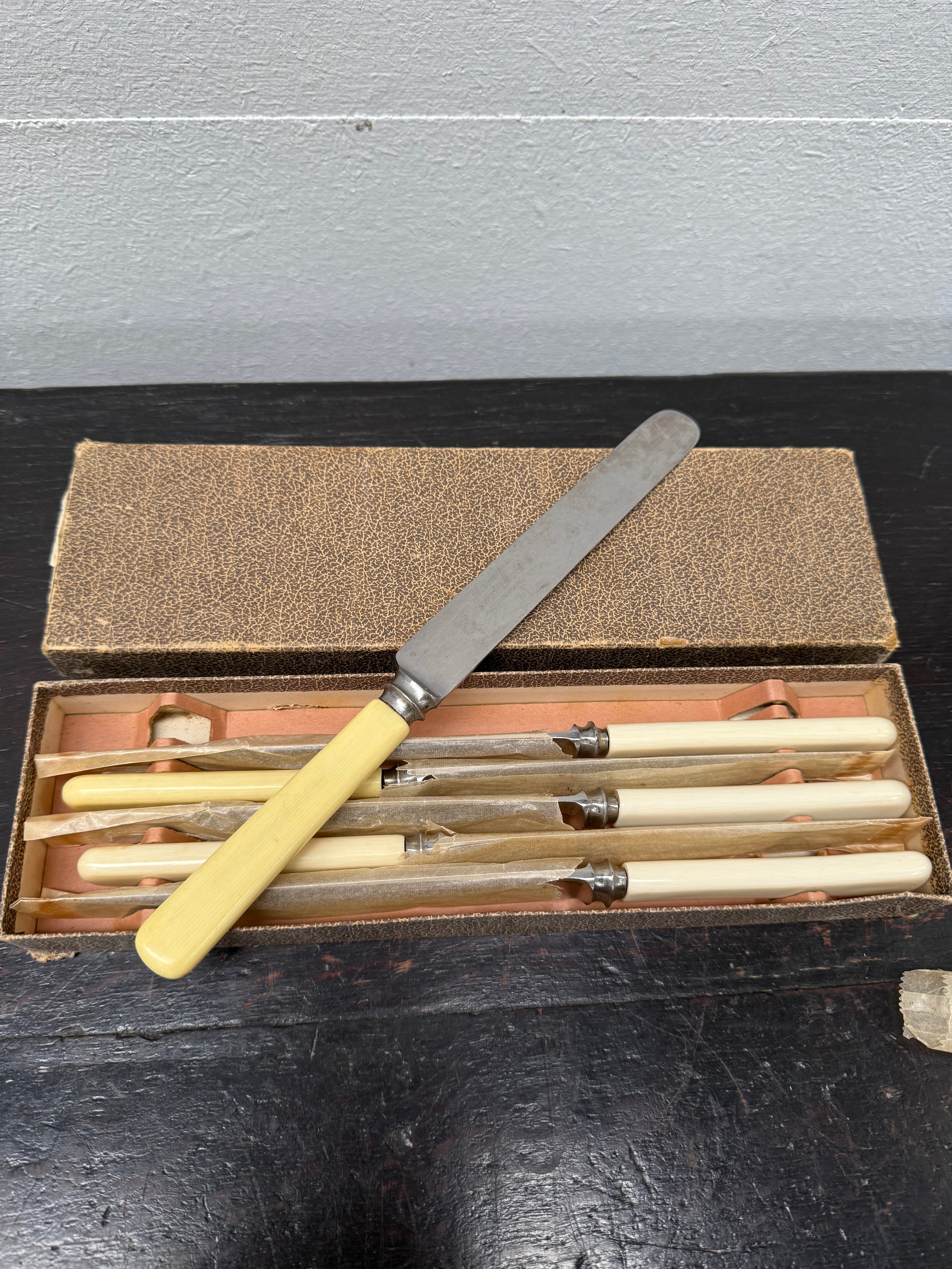 Antique Set 6 Bone Handled Knives In Original Box | Antique & Vintage | Moonee Ponds Antiques | Australia Wide Delivery