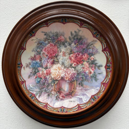 Pair Pretty Limited Edition Plates In Round Wooden Frames