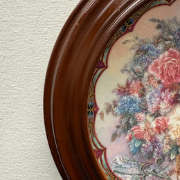 Pair Pretty Limited Edition Plates In Round Wooden Frames
