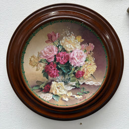 Pair Pretty Limited Edition Plates In Round Wooden Frames