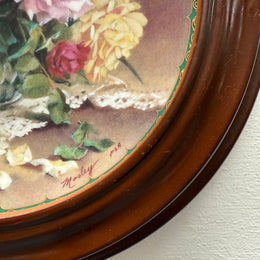 Pair Pretty Limited Edition Plates In Round Wooden Frames