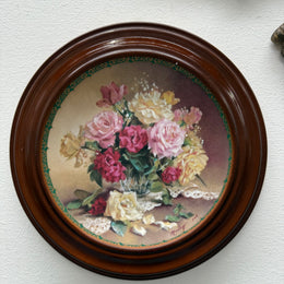 Pair Pretty Limited Edition Plates In Round Wooden Frames