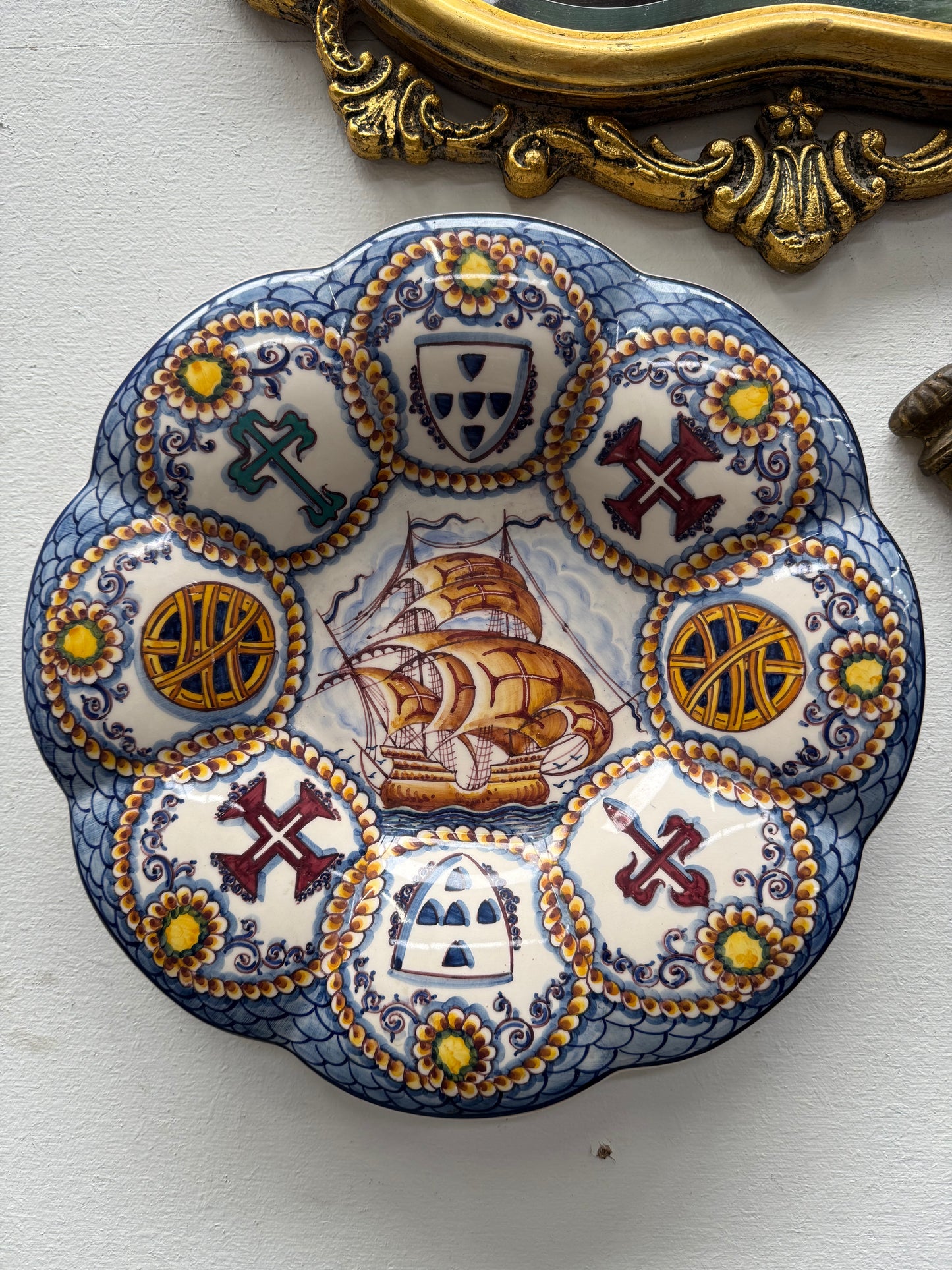 Vintage Hand Painted Portugal Majolica Display Plate