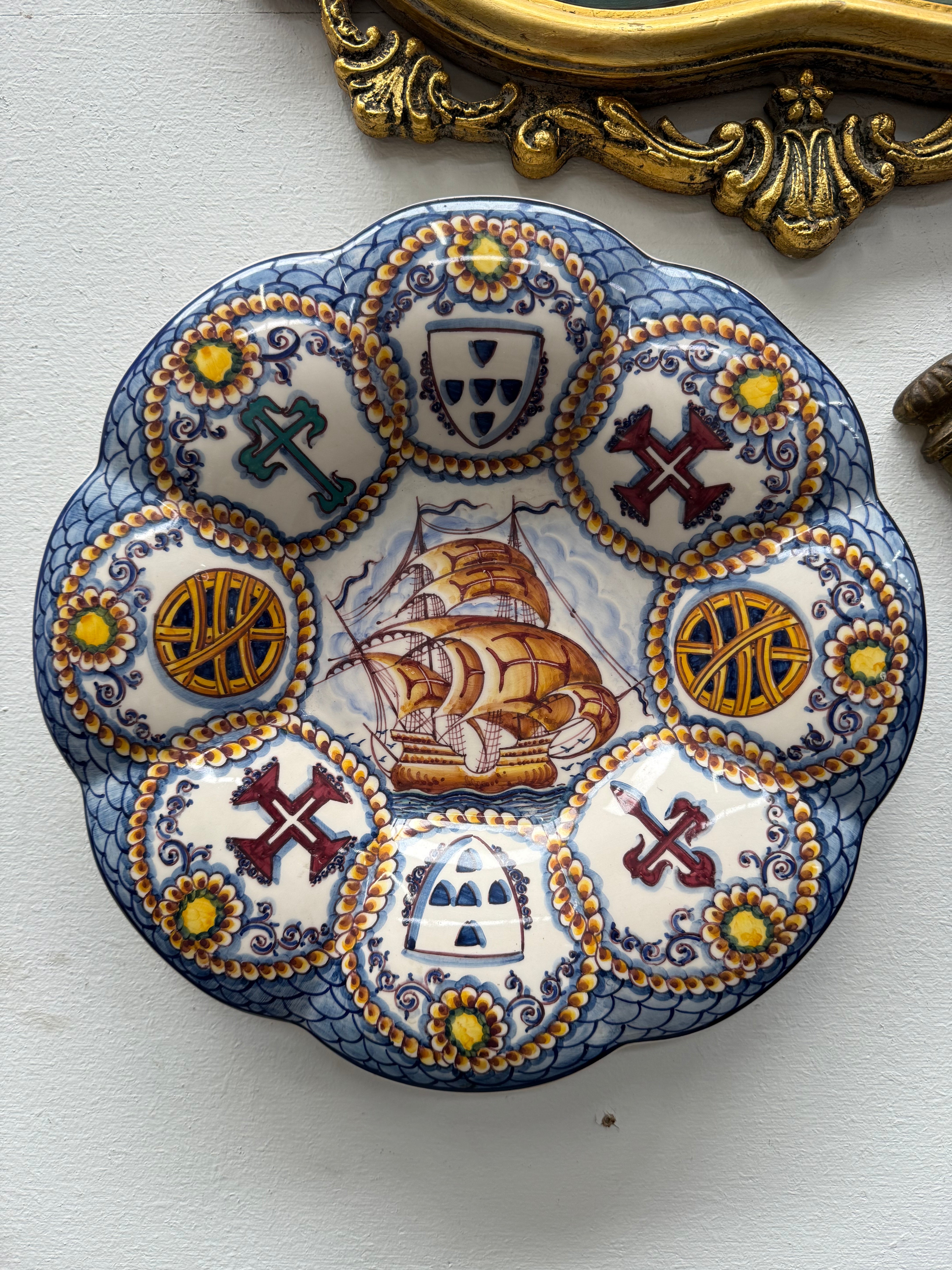 Vintage Hand Painted Portugal Majolica Display Plate