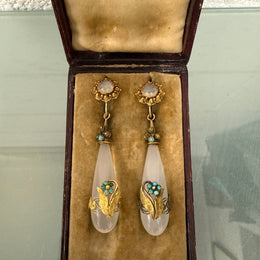 Rare 15ct Georgian Chalcedony Drop Earrings