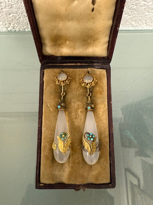 Rare 15ct Georgian Chalcedony Drop Earrings