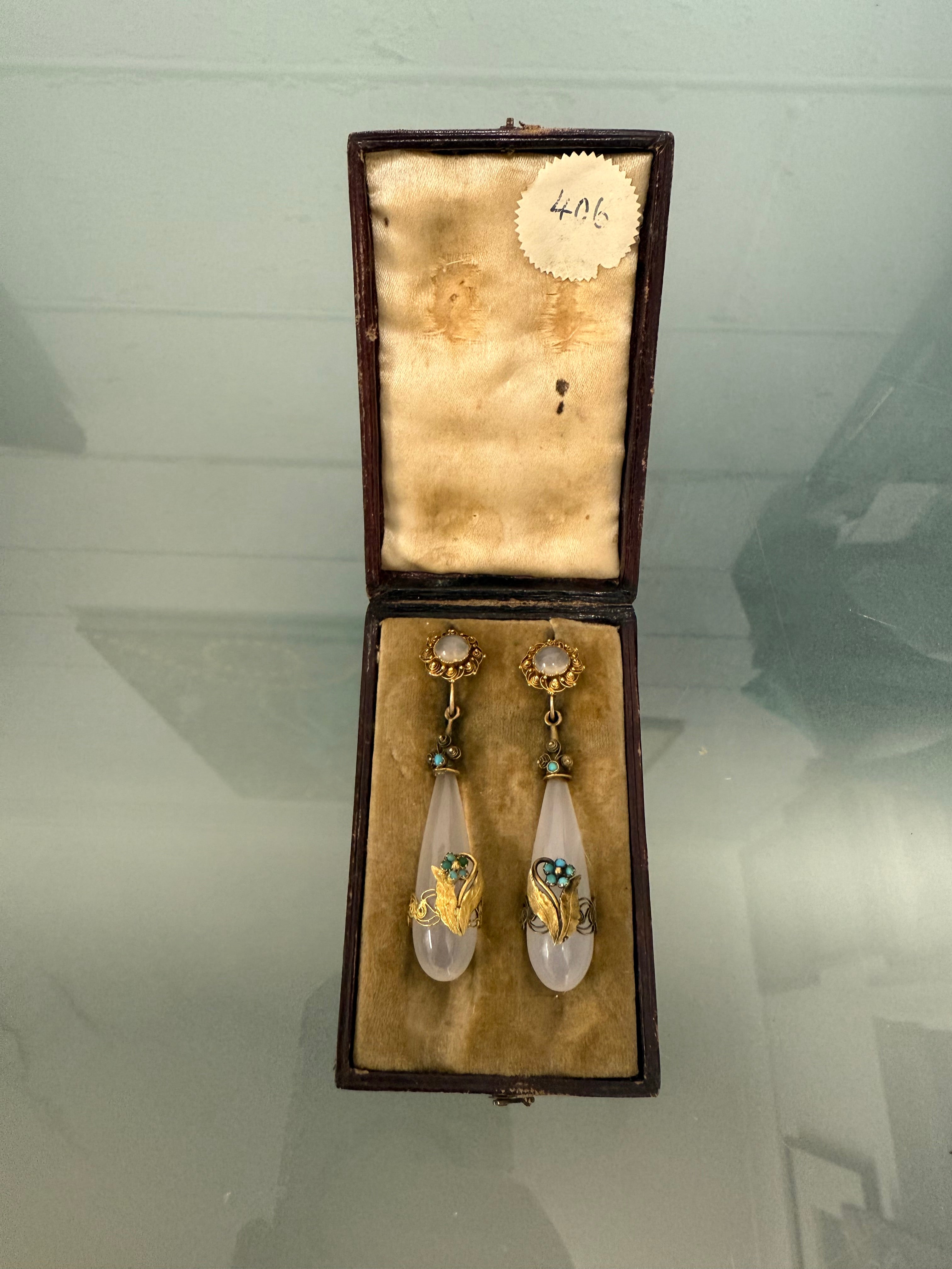 Rare 15ct Georgian Chalcedony Drop Earrings | Antique & Vintage | Moonee Ponds Antiques | Australia Wide Delivery