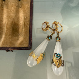 Rare 15ct Georgian Chalcedony Drop Earrings