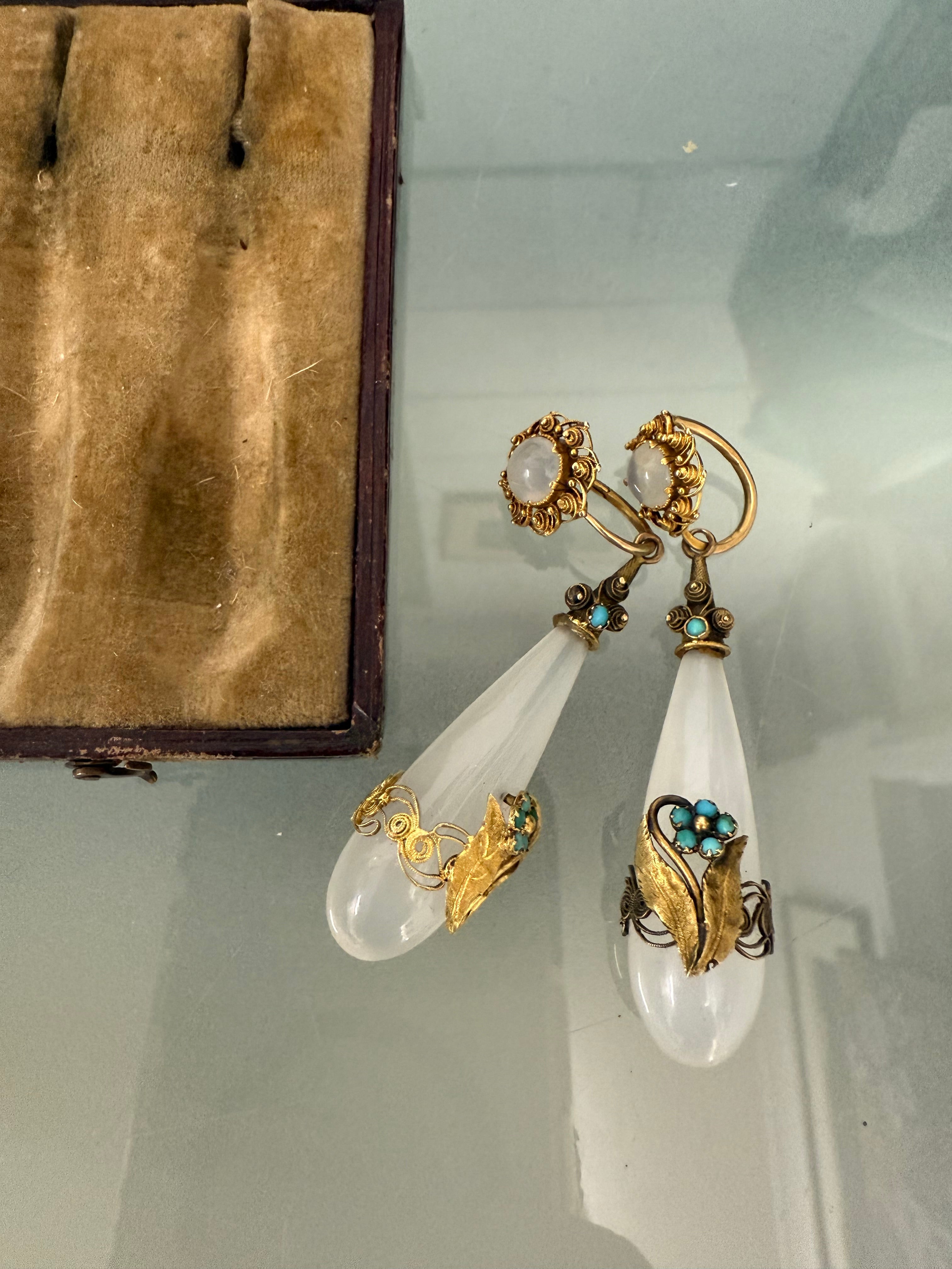 Rare 15ct Georgian Chalcedony Drop Earrings | Antique & Vintage | Moonee Ponds Antiques | Australia Wide Delivery