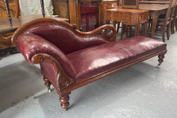 Cedar Chaise Lounge With Faux Leather Upholster | Antique & Vintage | Moonee Ponds Antiques | Australia Wide Delivery