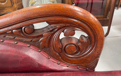 Cedar Chaise Lounge With Faux Leather Upholster | Antique & Vintage | Moonee Ponds Antiques | Australia Wide Delivery
