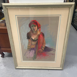 Stunning framed original pastel portrait titled "Dancer" signed by Barbara McManus. It is in good original condition and is framed behind glass. Information about the artist is on the back of the frame as shown in the photos