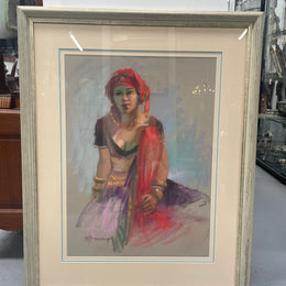 Stunning framed original pastel portrait titled "Dancer" signed by Barbara McManus. It is in good original condition and is framed behind glass. Information about the artist is on the back of the frame as shown in the photos.