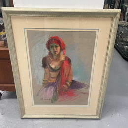 Stunning framed original pastel portrait titled "Dancer" signed by Barbara McManus. It is in good original condition and is framed behind glass. Information about the artist is on the back of the frame as shown in the photos