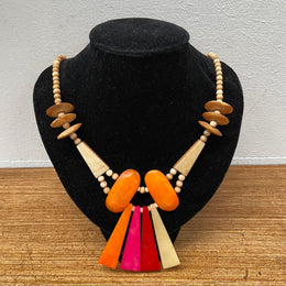 Vintage Hand Carved & Coloured Bone Necklace