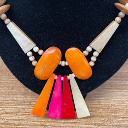 Vintage Hand Carved & Coloured Bone Necklace