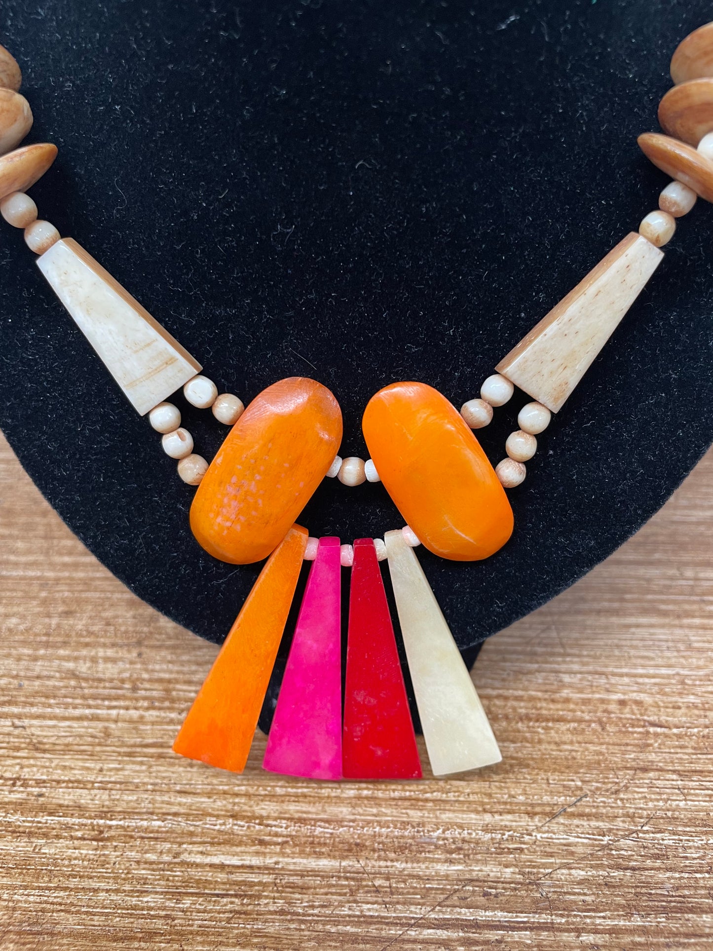 Vintage Hand Carved & Coloured Bone Necklace