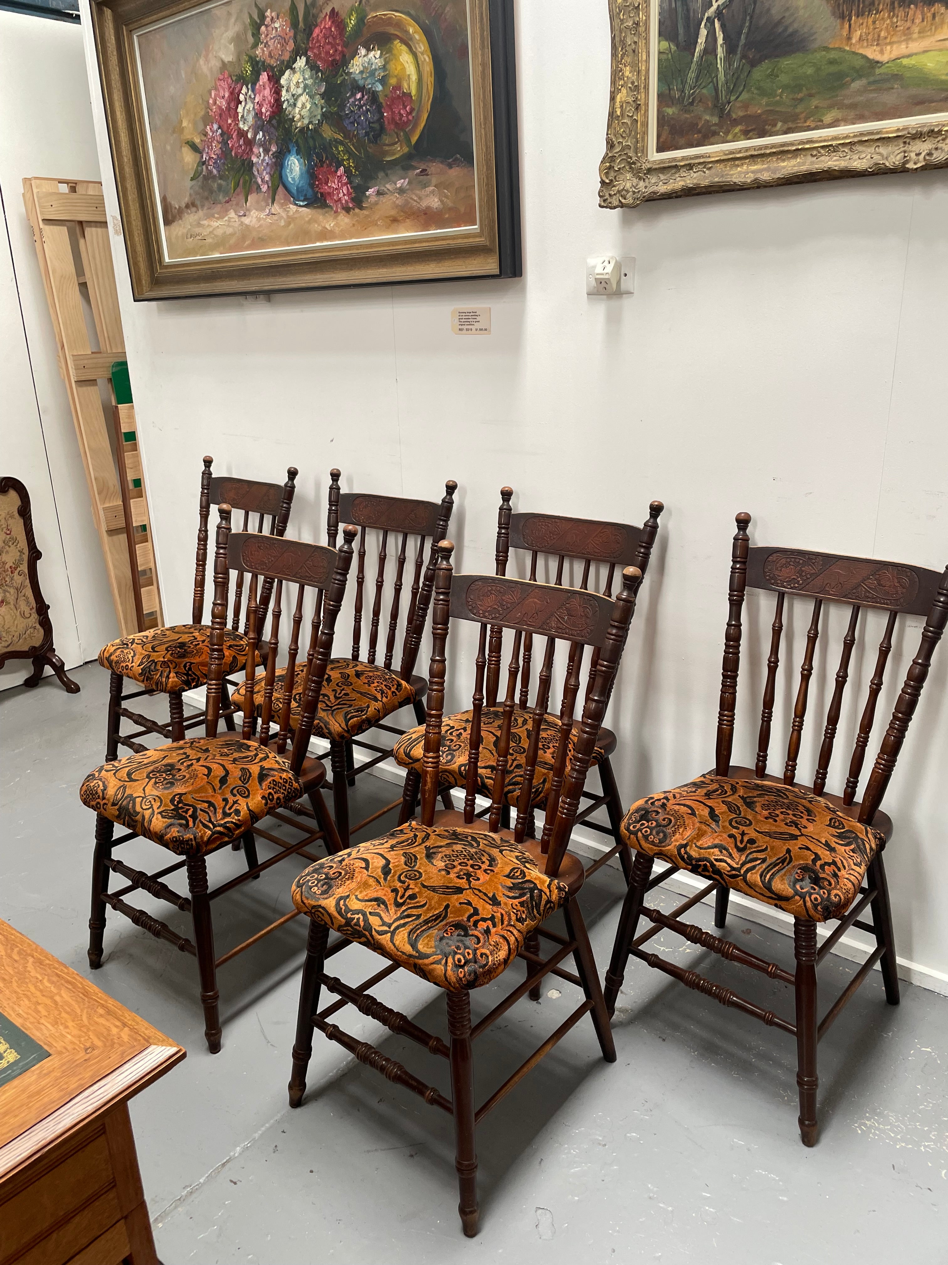 Set of 6 Kangaroo Chairs With Upholstered Seats | Antique & Vintage | Moonee Ponds Antiques | Australia Wide Delivery