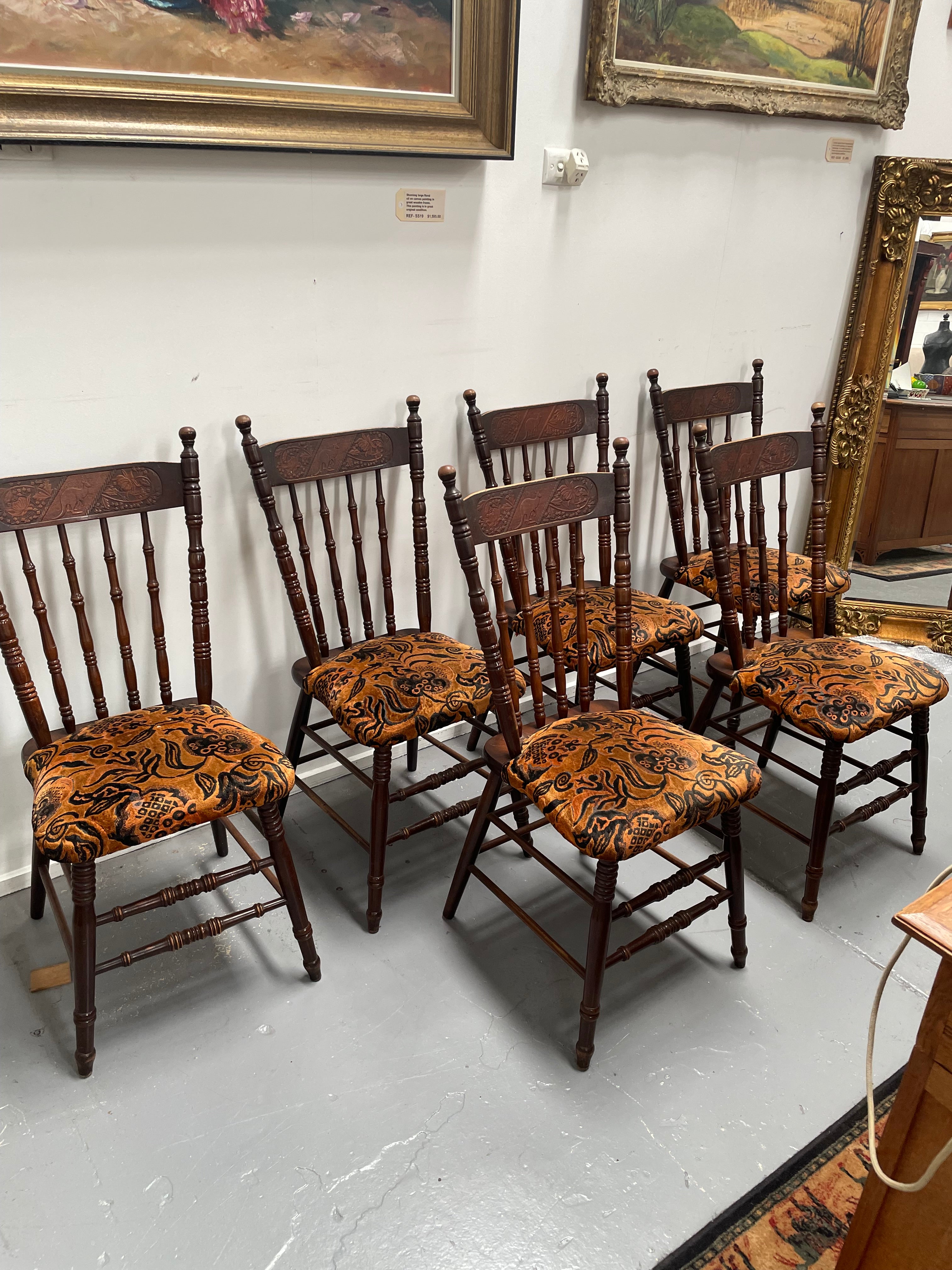 Set of 6 Kangaroo Chairs With Upholstered Seats | Antique & Vintage | Moonee Ponds Antiques | Australia Wide Delivery