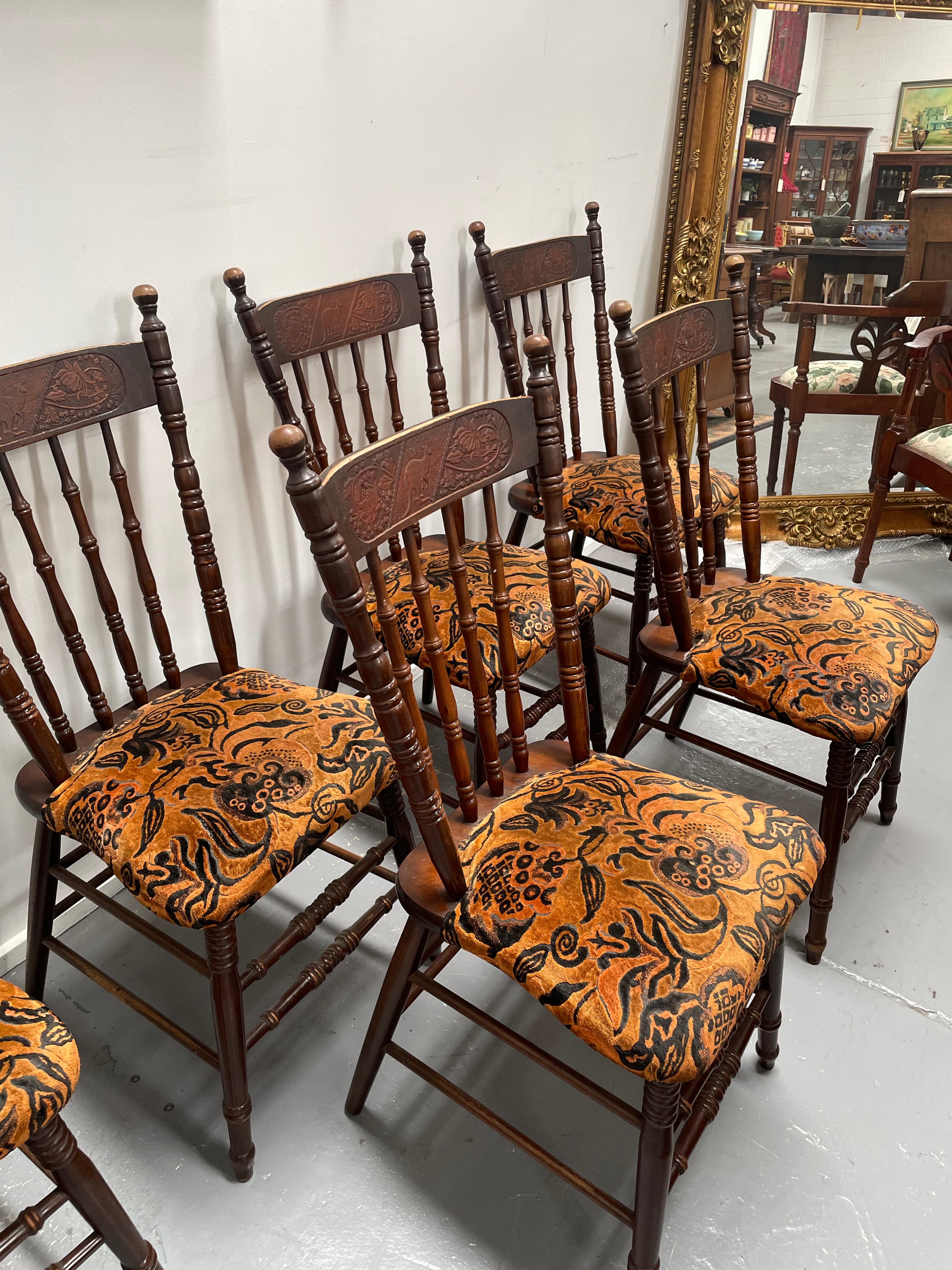 Set of 6 Kangaroo Chairs With Upholstered Seats | Antique & Vintage | Moonee Ponds Antiques | Australia Wide Delivery