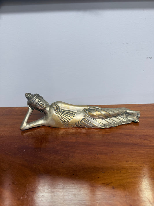 Antique Silvered Bronze Reclining Buddha