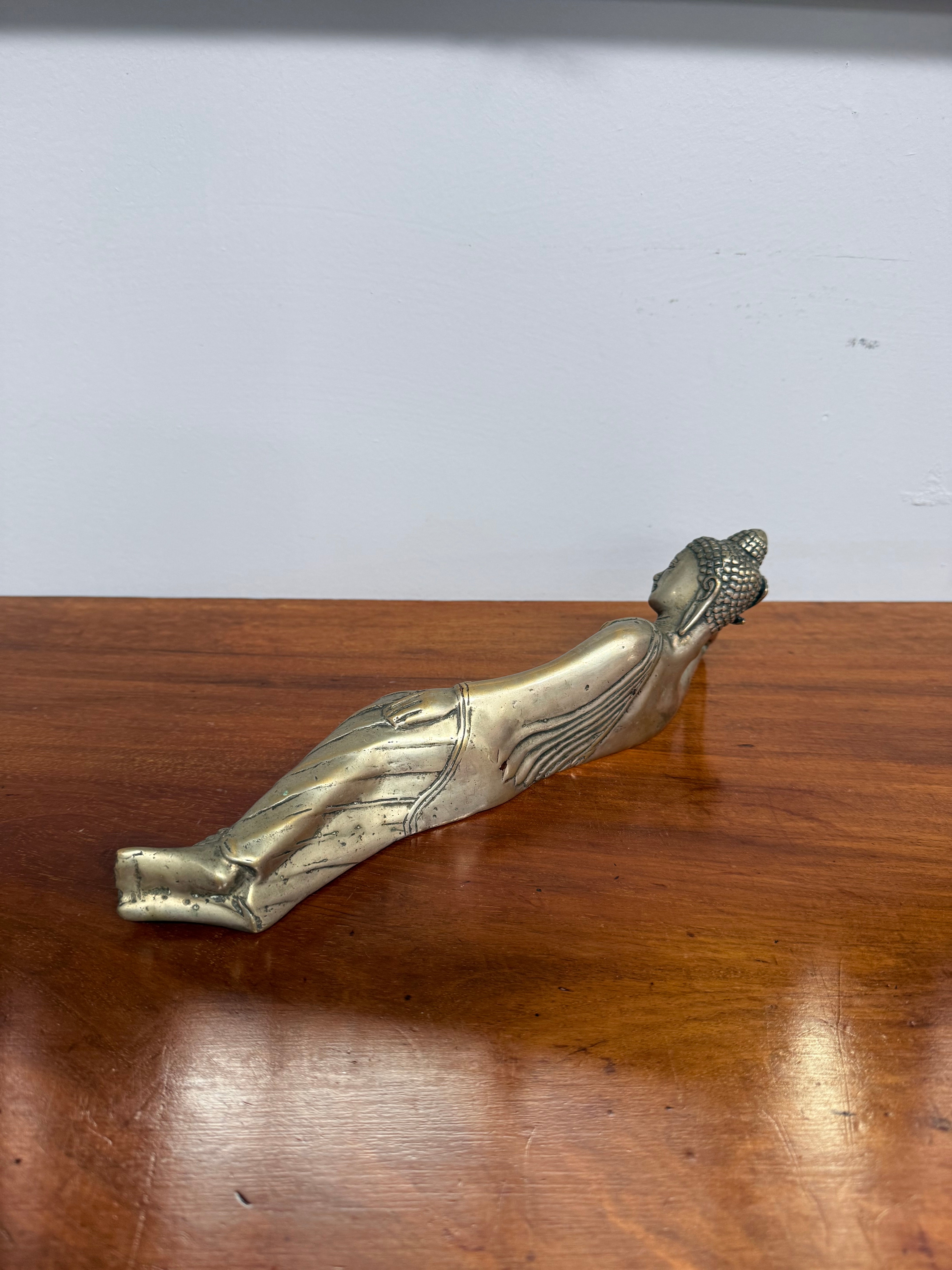 Antique Silvered Bronze Reclining Buddha