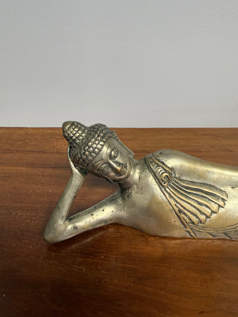 Antique Silvered Bronze Reclining Buddha
