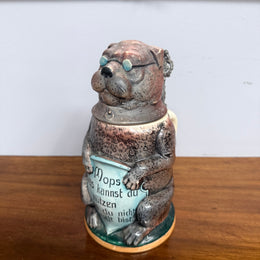 German Glazed Ceramic Pewter Mounted Figural Beer Stein