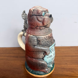 German Glazed Ceramic Pewter Mounted Figural Beer Stein