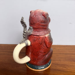 German Glazed Ceramic Pewter Mounted Figural Beer Stein