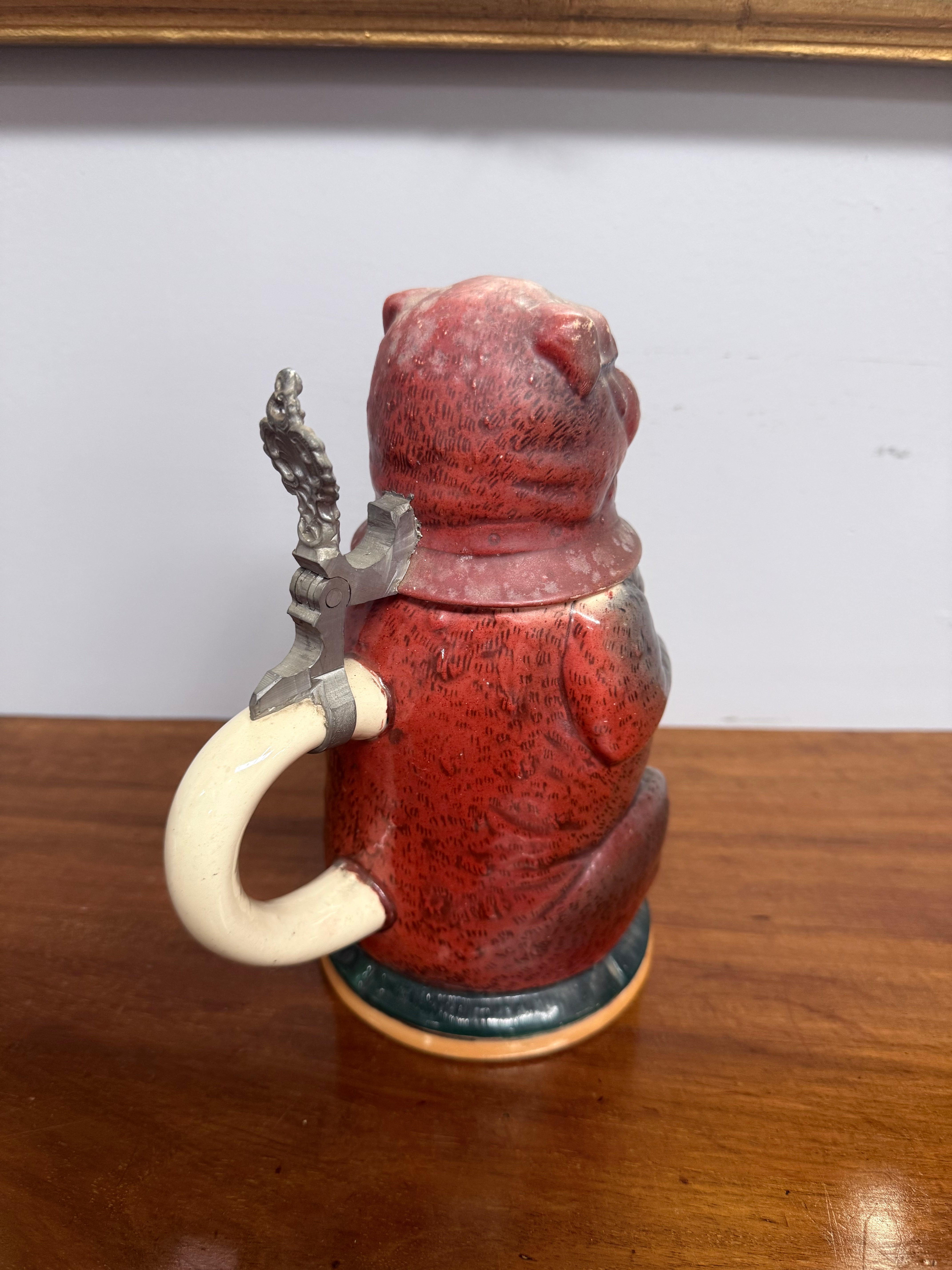 German Glazed Ceramic Pewter Mounted Figural Beer Stein | Antique & Vintage | Moonee Ponds Antiques | Australia Wide Delivery