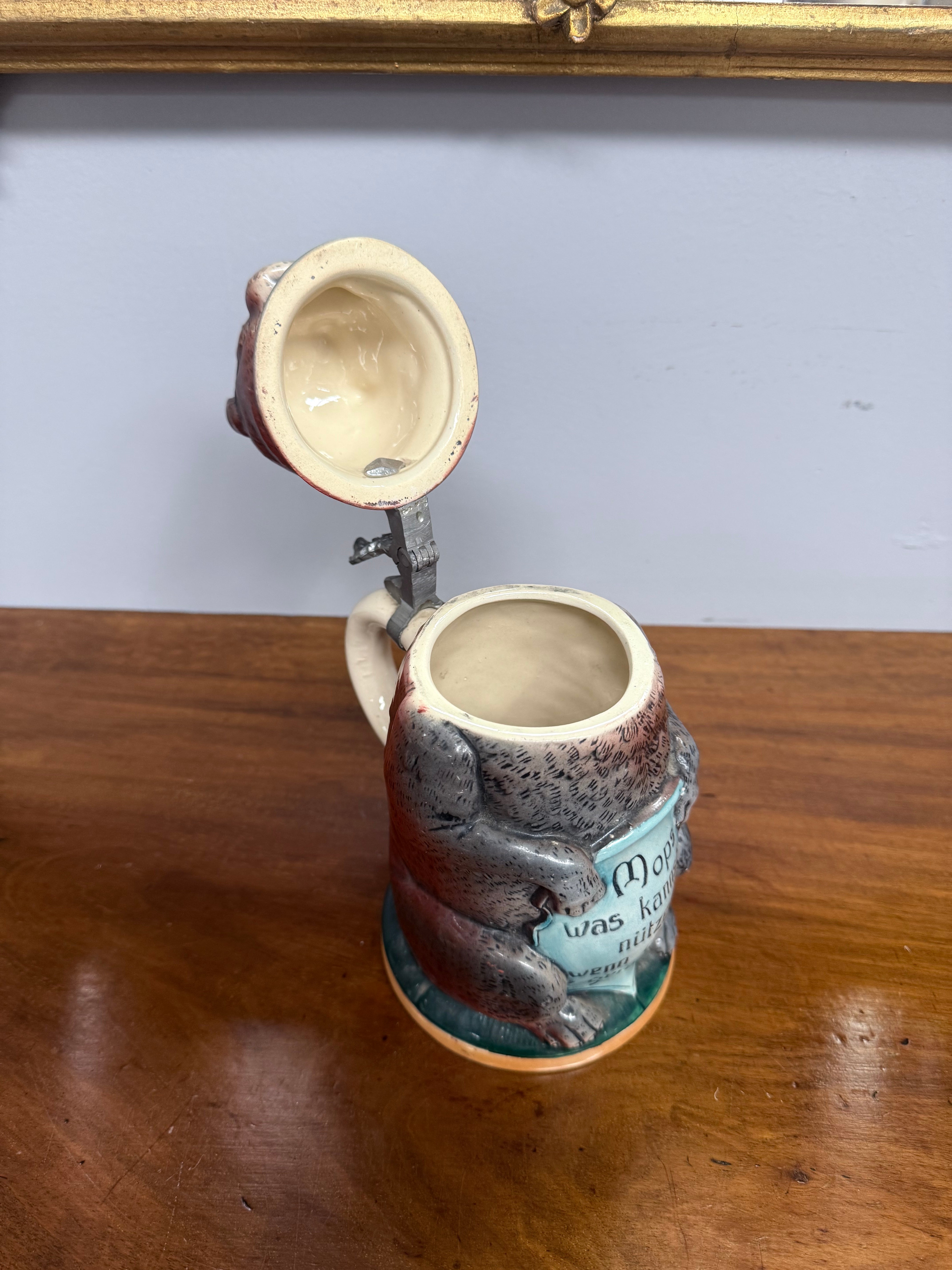 German Glazed Ceramic Pewter Mounted Figural Beer Stein | Antique & Vintage | Moonee Ponds Antiques | Australia Wide Delivery
