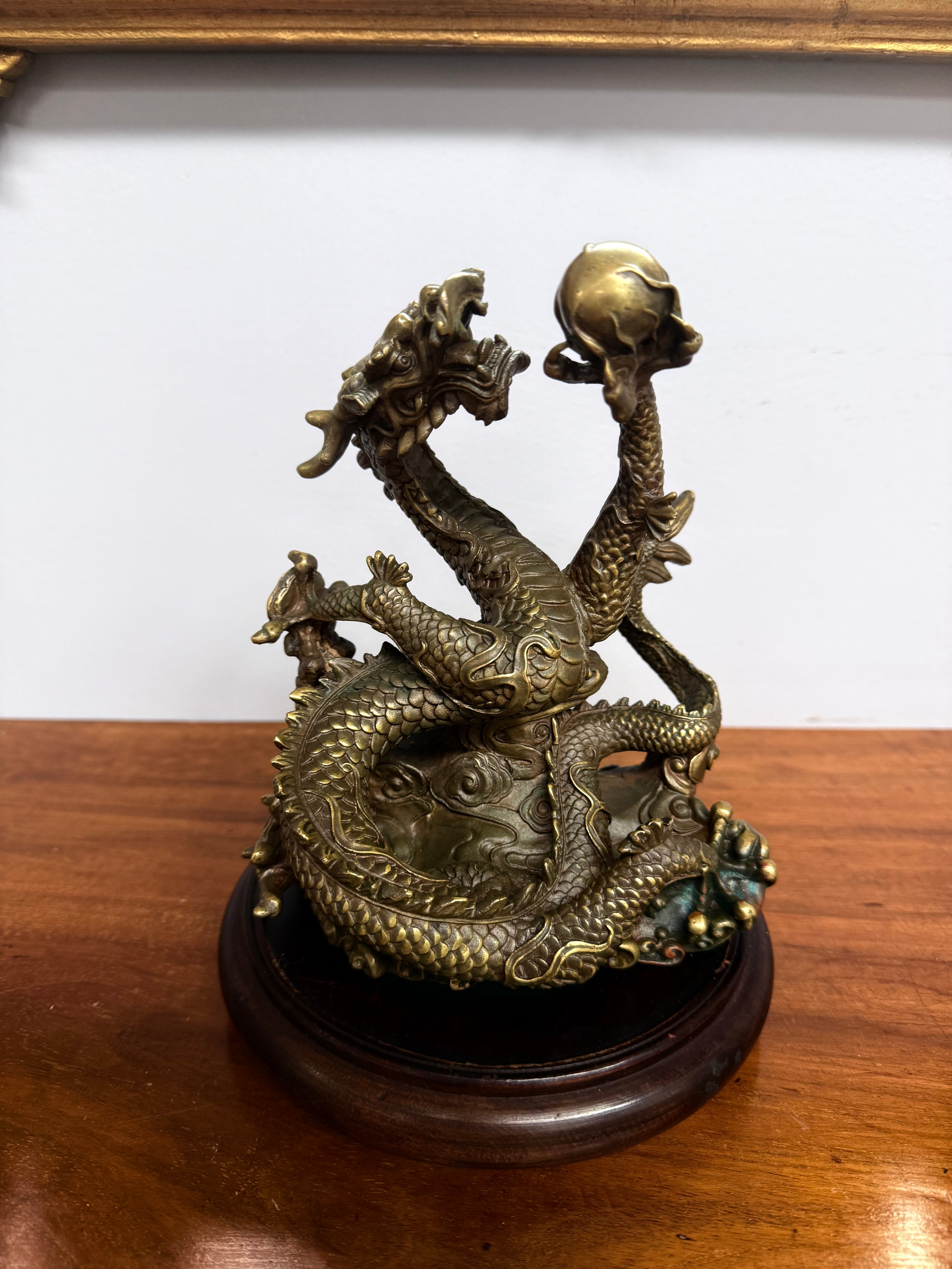 Bronze Chinese Dragon On A Wooden Stand | Antique & Vintage | Moonee Ponds Antiques | Australia Wide Delivery