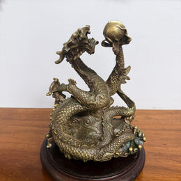 Bronze Chinese Dragon On A Wooden Stand