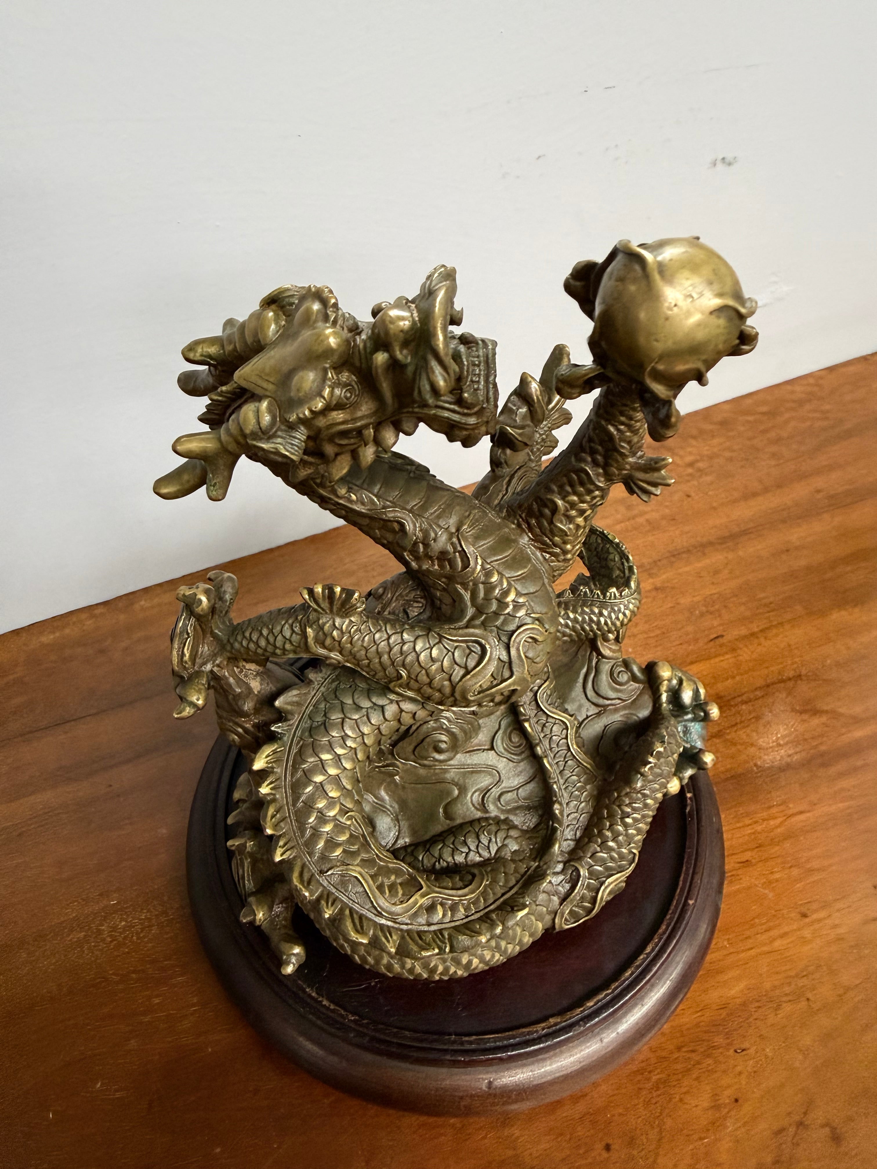 Bronze Chinese Dragon On A Wooden Stand | Antique & Vintage | Moonee Ponds Antiques | Australia Wide Delivery