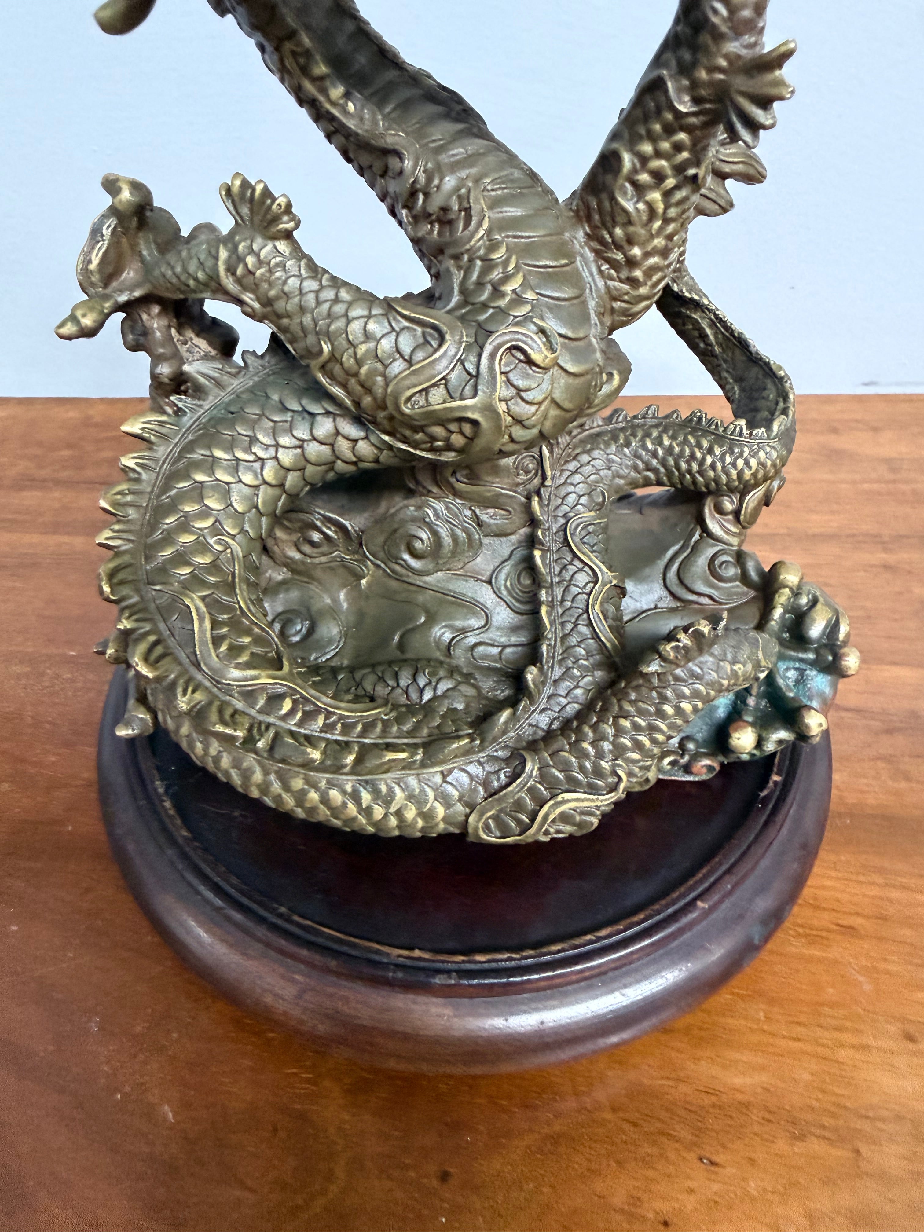 Bronze Chinese Dragon On A Wooden Stand | Antique & Vintage | Moonee Ponds Antiques | Australia Wide Delivery