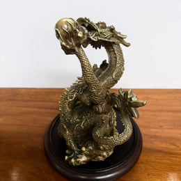 Bronze Chinese Dragon On A Wooden Stand