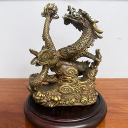 Bronze Chinese Dragon On A Wooden Stand