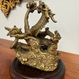 Bronze Chinese Dragon On A Wooden Stand