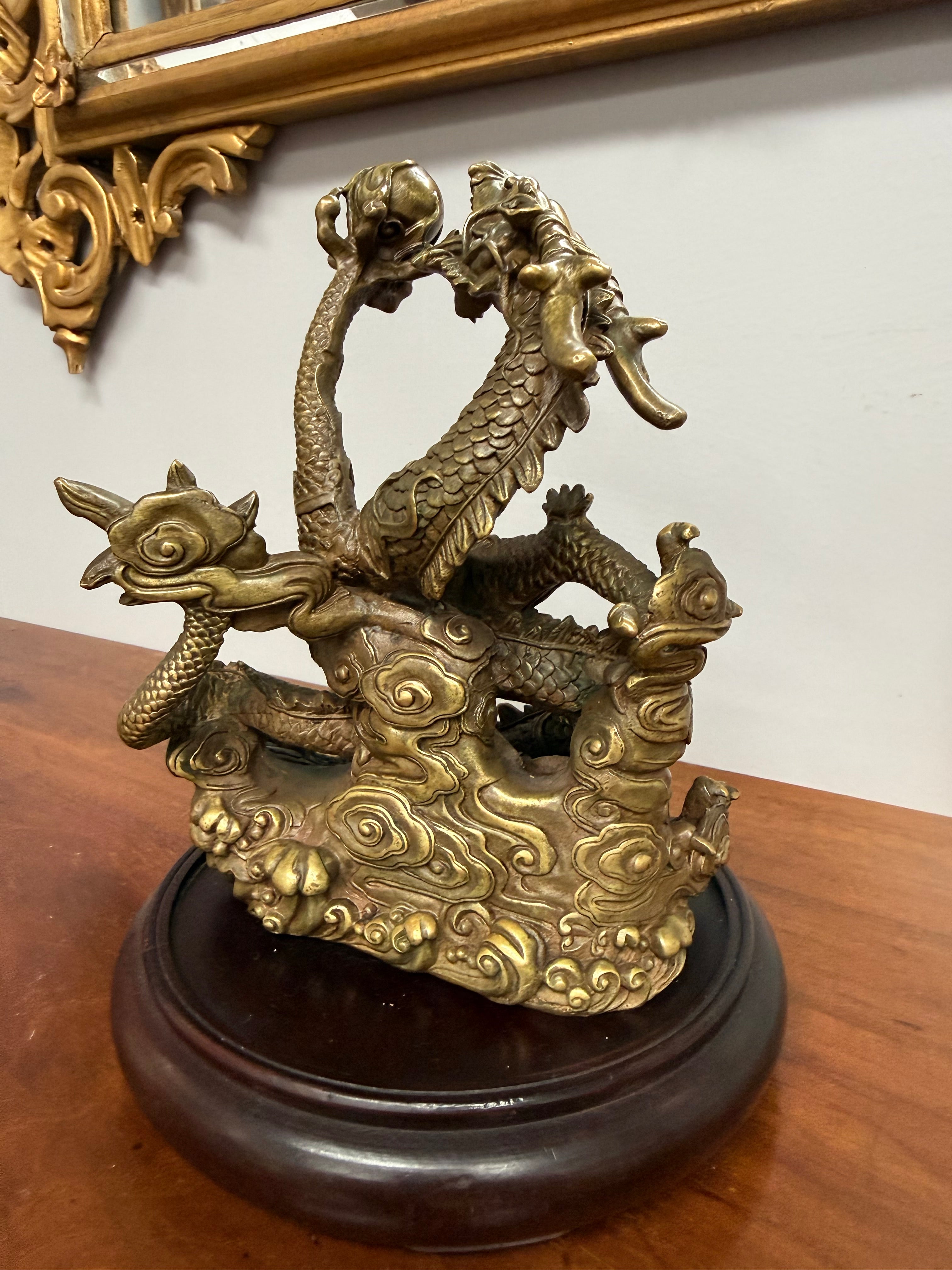 Bronze Chinese Dragon On A Wooden Stand | Antique & Vintage | Moonee Ponds Antiques | Australia Wide Delivery