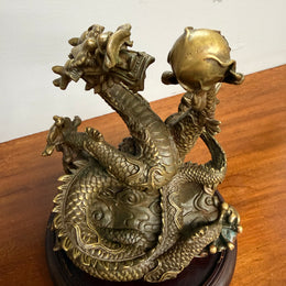 Bronze Chinese Dragon On A Wooden Stand