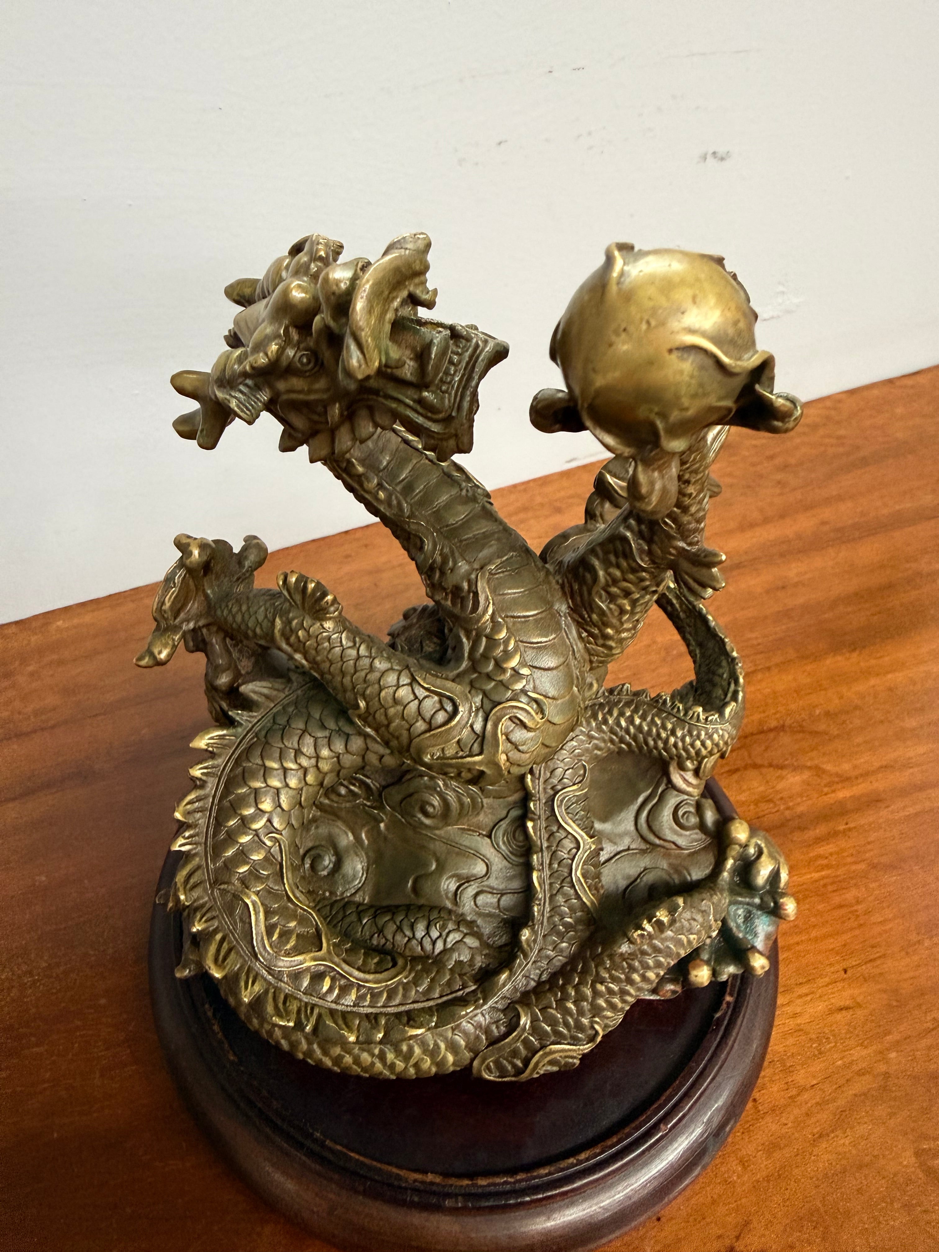 Bronze Chinese Dragon On A Wooden Stand | Antique & Vintage | Moonee Ponds Antiques | Australia Wide Delivery
